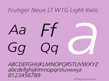 FrutigerNeueLTW1G-LightIt Version 1.00 Font Sample