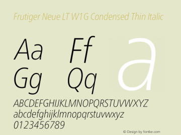 FrutigerNeueLTW1G-CnThinIt Version 1.00 Font Sample