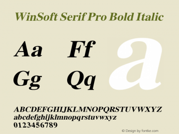 WinSoft Serif Pro Bold Italic Version 1.3; 2004 Font Sample