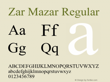 Zar Mazar Glyph Systems 5-April-96 - Masoud Mazar Font Sample