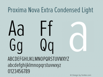 Proxima Nova Extra Condensed Light Version 2.003 Font Sample