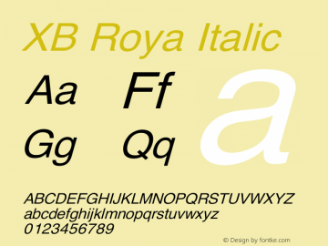 XB Roya Italic Version 6.001 2008 Font Sample