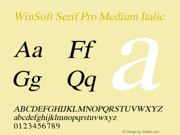 WinSoft Serif Pro Medium Italic Version 1.31; 2004 Font Sample