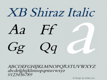 XB Shiraz Italic Version 5.005 2008 Font Sample