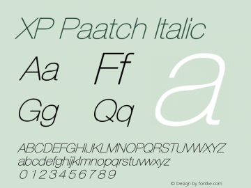 XP Paatch Italic Version 7.200 2008 Font Sample