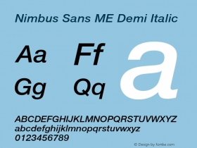 Nimbus Sans ME Demi Italic Version 1.00 Font Sample