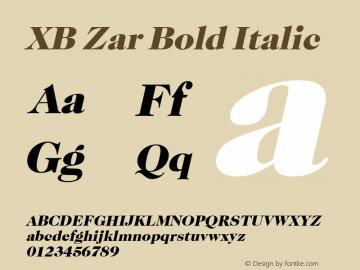 XB Zar Bold Italic Version 8.005 2009 Font Sample