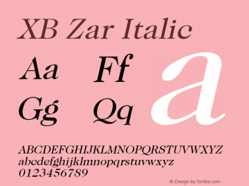 XB Zar Italic Version 8.005 2009 Font Sample
