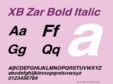 XB Zar Bold Italic Version 7.010 2007 Font Sample