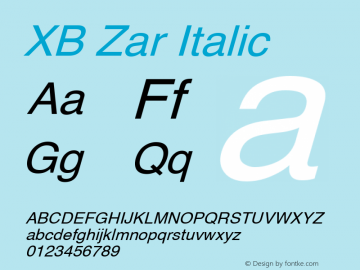 XB Zar Italic Version 7.010 2007 Font Sample