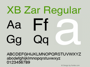 XB Zar Version 7.010 2007 Font Sample