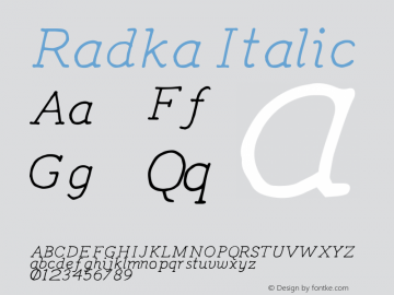 Radka Italic Version 1.00 June 13, 2015, initial release Font Sample