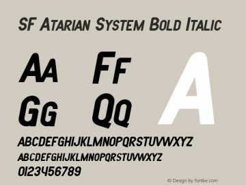 SF Atarian System Bold Italic ver 1.0, 1999. Freeware. Font Sample