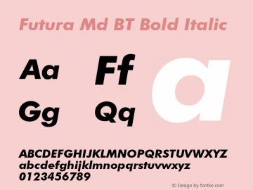 Futura Md BT Bold Italic mfgpctt-v4.4 Nov 27 1998 Font Sample