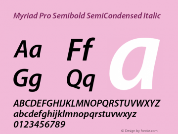 MyriadPro-SemiboldSemiCnIt OTF 1.003;PS 001.000;Core 1.0.31;makeotf.lib1.4.1585 Font Sample