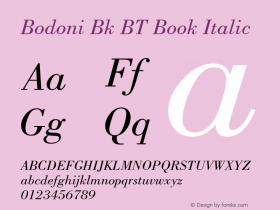 Bodoni Bk BT Book Italic mfgpctt-v4.4 Jan 4 1999图片样张