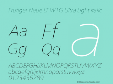 FrutigerNeueLTW1G-UltLtIt Version 1.00 Font Sample