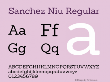 Sanchez Niu Regular Version 1.005;PS 001.005;hotconv 1.0.88;makeotf.lib2.5.64775 Font Sample
