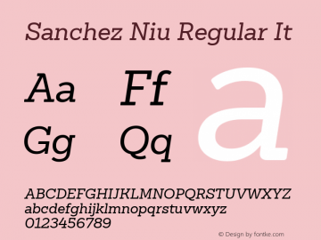 Sanchez Niu Regular It Version 1.005;PS 001.005;hotconv 1.0.88;makeotf.lib2.5.64775 Font Sample