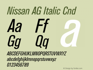 NissanAG-ItalicCnd Version 001.001; t1 to otf conv Font Sample