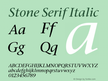 Stone Serif Italic Altsys Fontographer 3.5  11/25/92 Font Sample