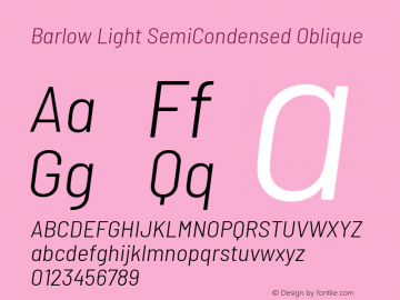 Barlow Light SemiCondensed Oblique Development Version图片样张