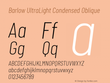 Barlow UltraLight Condensed Oblique Development Version图片样张