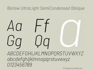 Barlow UltraLight SemiCondensed Oblique Development Version图片样张