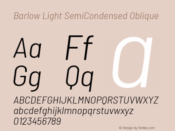Barlow Light SemiCondensed Oblique Development Version图片样张