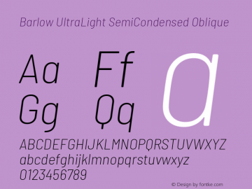 Barlow UltraLight SemiCondensed Oblique Development Version Font Sample