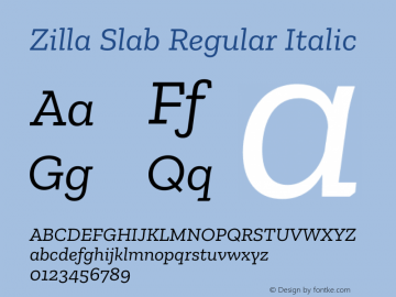 Zilla Slab Regular Italic Version 1.1; 2017 Font Sample