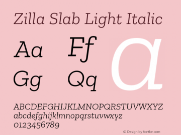 Zilla Slab Light Italic Version 1.1; 2017; ttfautohint (v1.5) Font Sample