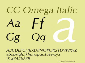 CG Omega Italic 19: 92507 Font Sample