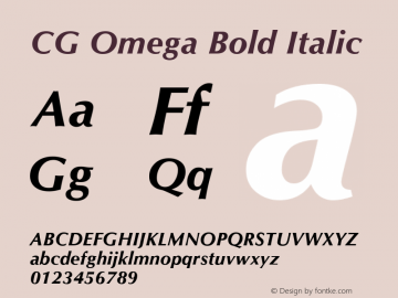 CG Omega Bold Italic 19: 92511 Font Sample