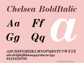 Chelsea BoldItalic Macromedia Fontographer 4.1 18.06.1995 Font Sample