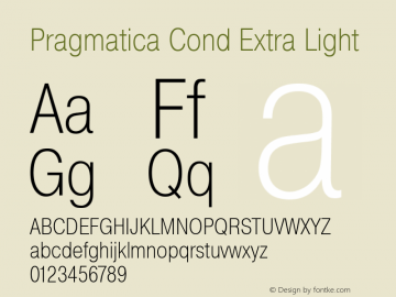 Pragmatica Cond Extra Light Version 2.000 Font Sample