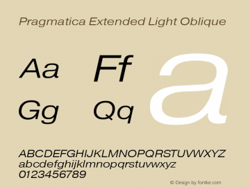 Pragmatica Extended Light Obl Version 2.000 Font Sample