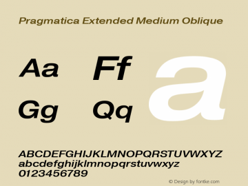 Pragmatica Extended Medium Obl Version 2.000 Font Sample