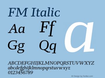 FM Italic Version 1.001;PS 1.1;hotconv 1.0.88;makeotf.lib2.5.647800; ttfautohint (v1.4)图片样张