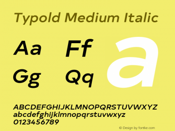 Typold Medium Italic Version 1.001; ttfautohint (v1.5) Font Sample