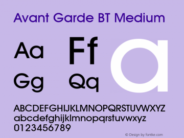 Avant Garde Medium BT spoyal2tt v1.25 Font Sample