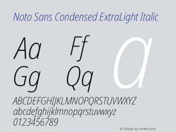 Noto Sans Condensed ExtraLight Italic Version 1.902 Font Sample