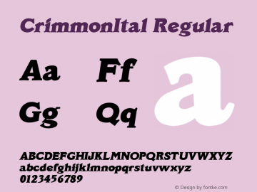 CrimmonItal Regular Altsys Fontographer 3.5  2/9/93 Font Sample