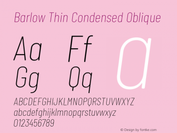 Barlow Thin Condensed Oblique Development Version Font Sample