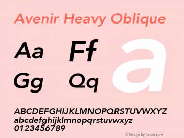 Avenir Heavy Oblique 8.0d5e3 Font Sample