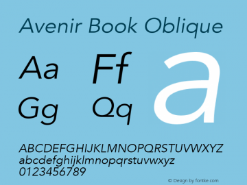 Avenir Book Oblique 8.0d5e3 Font Sample