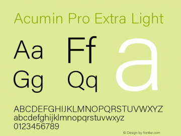 Acumin Pro Extra Light Regular Version 1.011;PS 001.011;hotconv 1.0.88;makeotf.lib2.5.64775 Font Sample