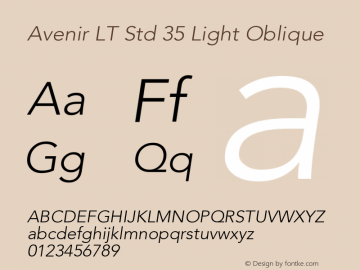 Avenir Std 35 Light Oblique Italic Version 1.029 August 23, 2013图片样张