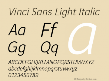 VinciSans-LightItalic Version 2.000 Font Sample