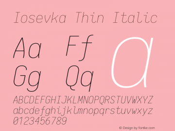 Iosevka Thin Italic 1.13.2; ttfautohint (v1.6) Font Sample